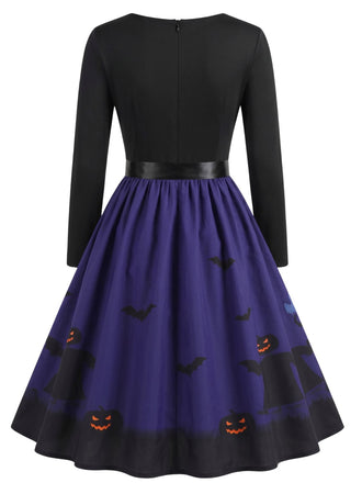 Robe évasée Halloween à maison hantée et col festonné années 1940 - 6