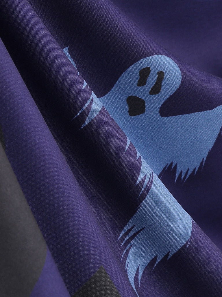 Robe évasée Halloween à maison hantée et col festonné années 1940 - 10