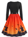Robe évasée Halloween à maison hantée et col festonné années 1940 - 2