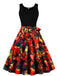 Robe d’Halloween à citrouilles et crânes, sans manches et ceinturée années 1950