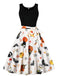 Robe d’Halloween à citrouilles et crânes, sans manches et ceinturée années 1950