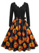Robe évasée d’Halloween à citrouilles et col pétale années 1940