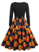 Robe évasée d’Halloween à citrouilles et col pétale années 1940