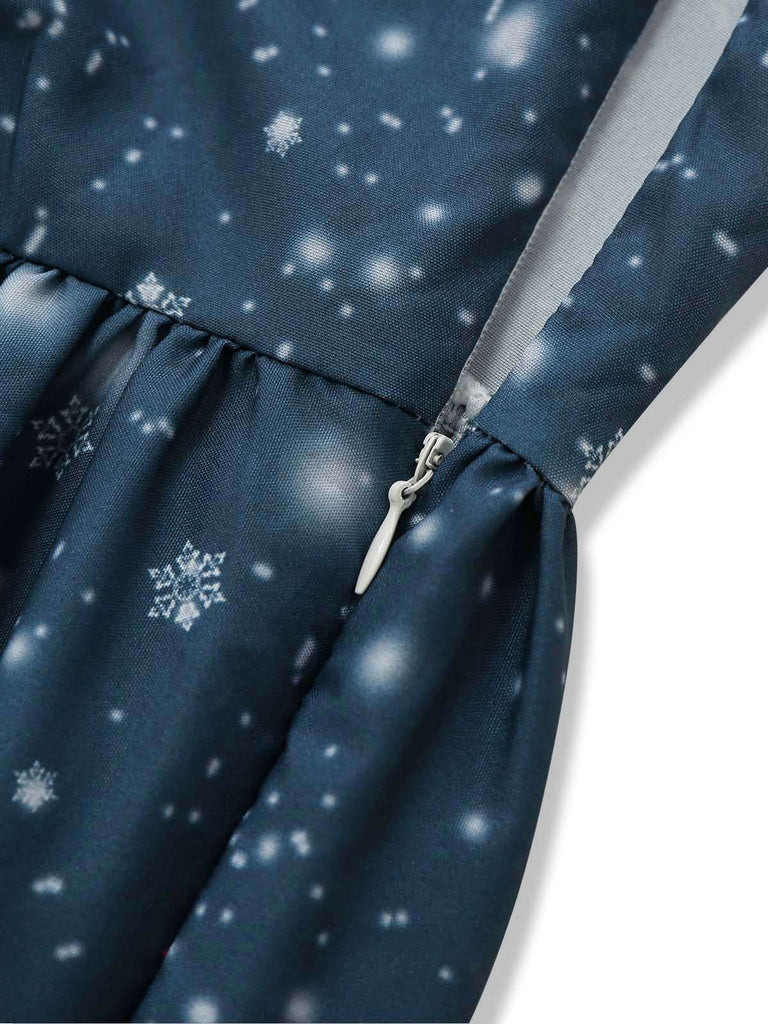 Robe midi Noël bleu foncé motif Père Noël années 1950