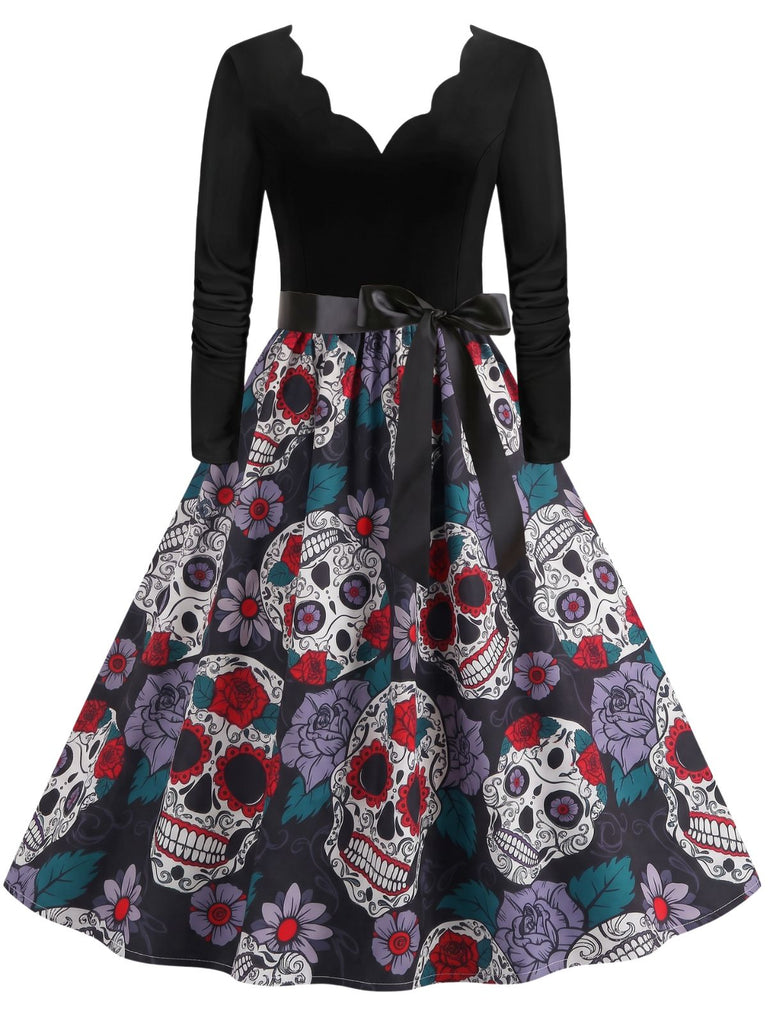Robe à col rond, manches longues et imprimé Halloween Années 1940 - 9