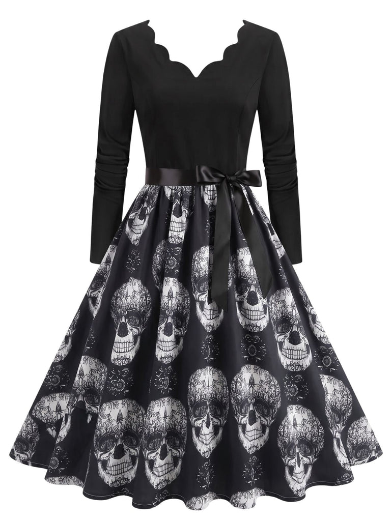 Robe à col rond, manches longues et imprimé Halloween Années 1940 - 3