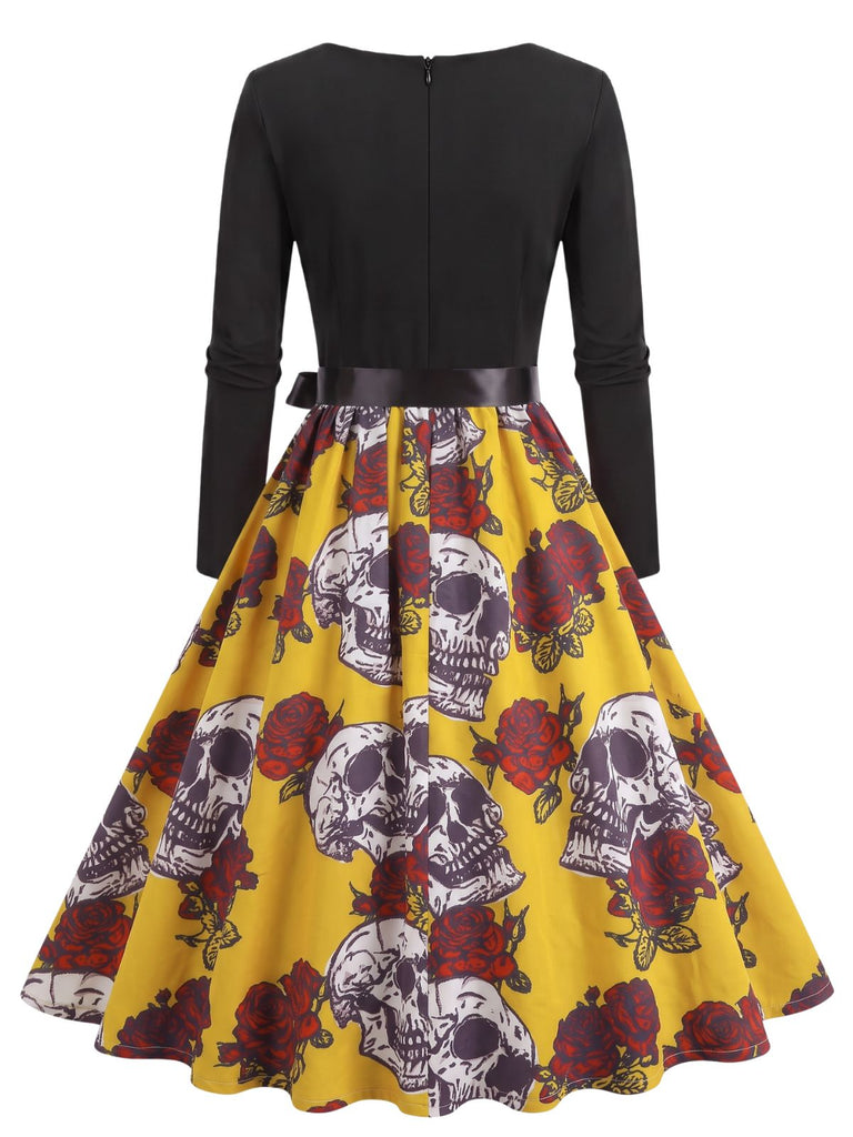 Robe à col rond, manches longues et imprimé Halloween Années 1940 - 12
