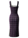 [Prévente] Robe crayon violet foncé à carreaux col carré et ceinture années 1960