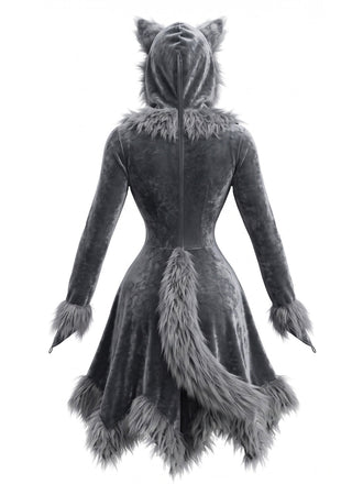Robe noire de déguisement de loup en fausse fourrure à capuche pour Halloween Années 1980 - 2