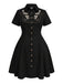 [Prévente] [Grande Taille] Robe noire en coton brodée de fleurs western gothique années 1940