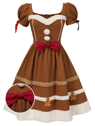 [Prévente] [Grande Taille] Robe en peluche bonhomme en pain d'épice Noël années 1950