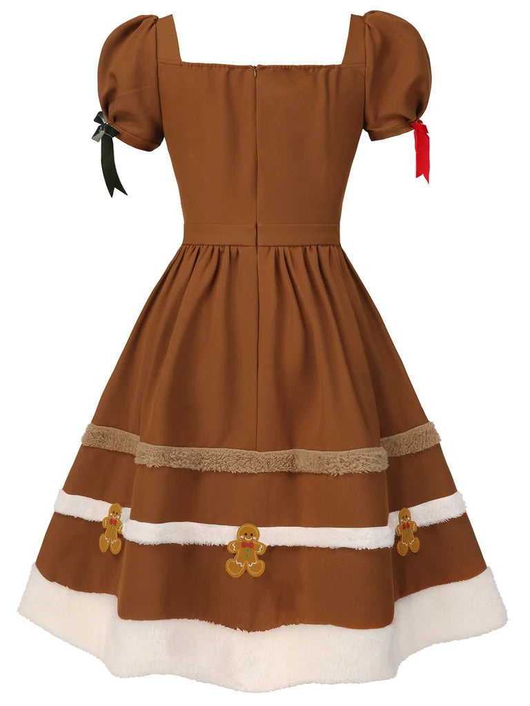 [Prévente] [Grande Taille] Robe en peluche bonhomme en pain d'épice Noël années 1950