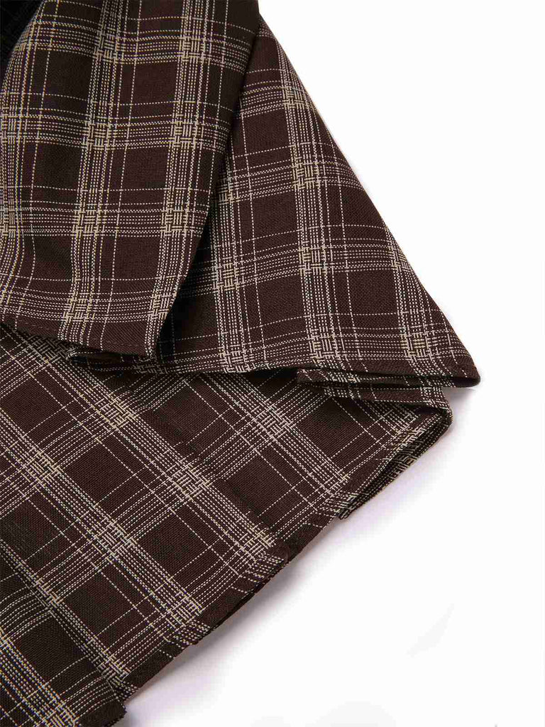 [Pré-vente] Jupe plissée à carreaux en patchwork marron avec ceinture des années 1960