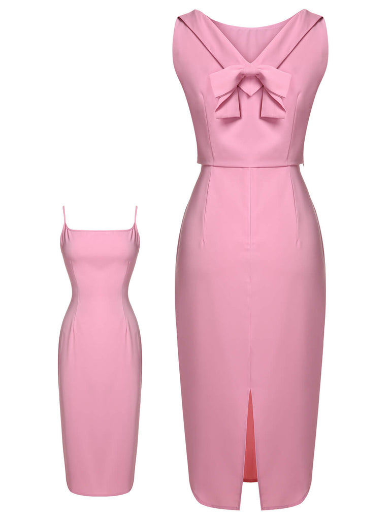 2PCS Haut court et robe à bretelles roses des années 1960