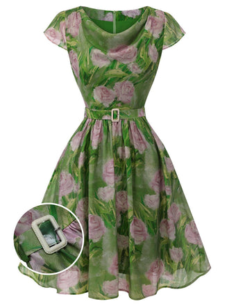 Robe rose peinte à l'huile verte des années 1960