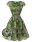 Robe rose peinte à l'huile verte des années 1960