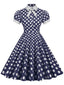 Robe trapèze à pois et col chemise des années 1950