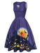 Robe trapèze à encolure en V violet foncé des années 1950