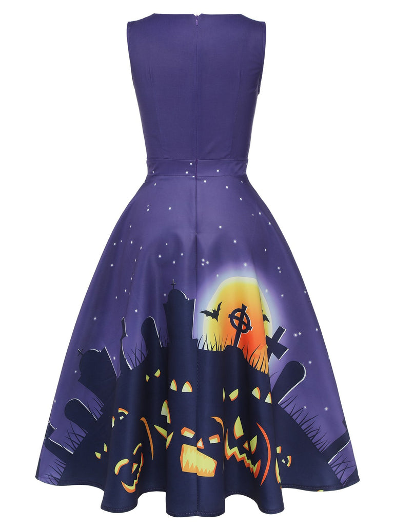 Robe trapèze à encolure en V violet foncé des années 1950