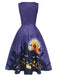 Robe trapèze à encolure en V violet foncé des années 1950