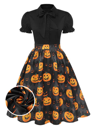 Robe à nœud papillon citrouille d'Halloween des années 1950