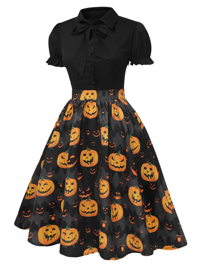 Robe à nœud papillon citrouille d'Halloween des années 1950