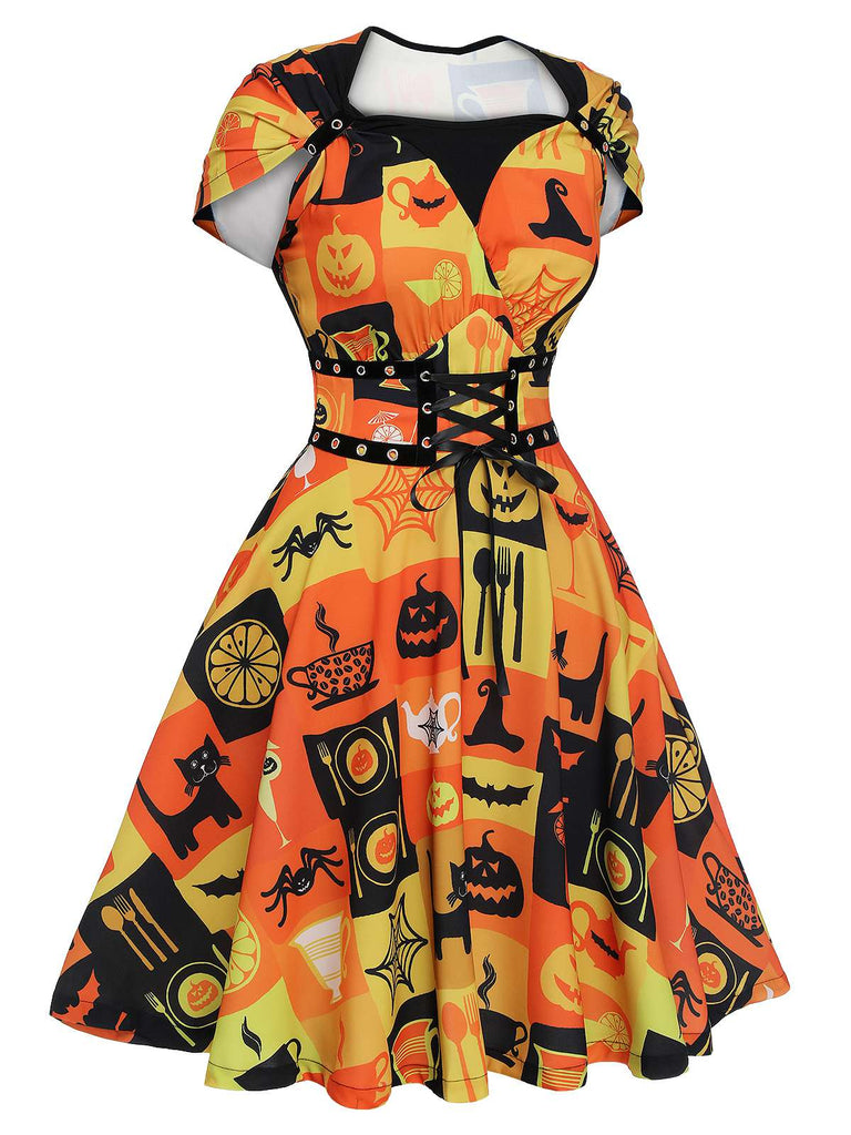 Robe col reine à lacets pour Halloween des années 1950