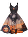 Robe trapèze citrouille d'Halloween noire des années 1950