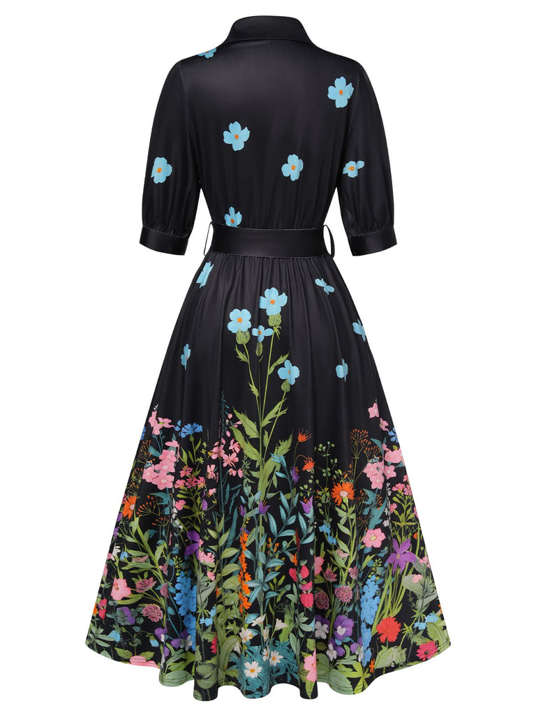 Robe chemise à ceinture florale des années 1940