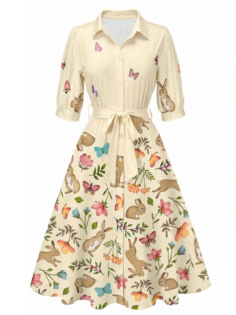 Robe chemise à ceinture florale des années 1940