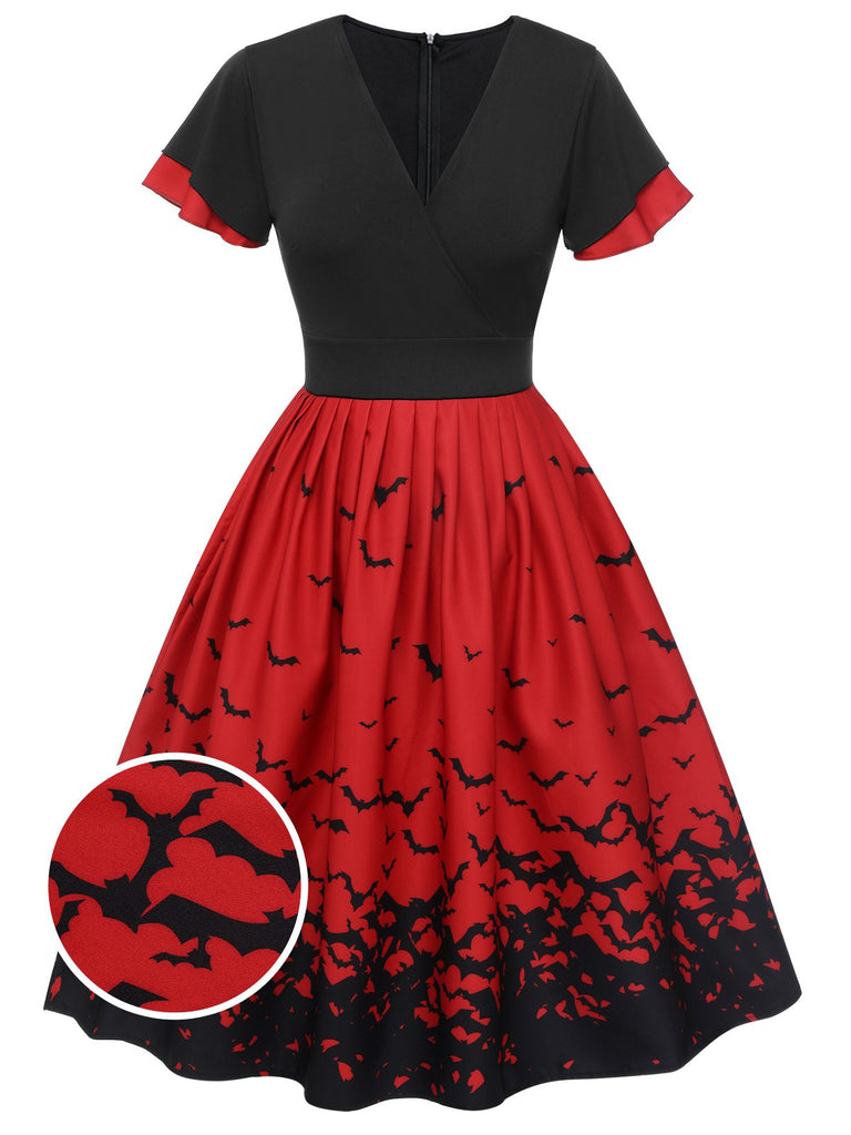 Robe trapèze d'Halloween à manches volantées des années 1950