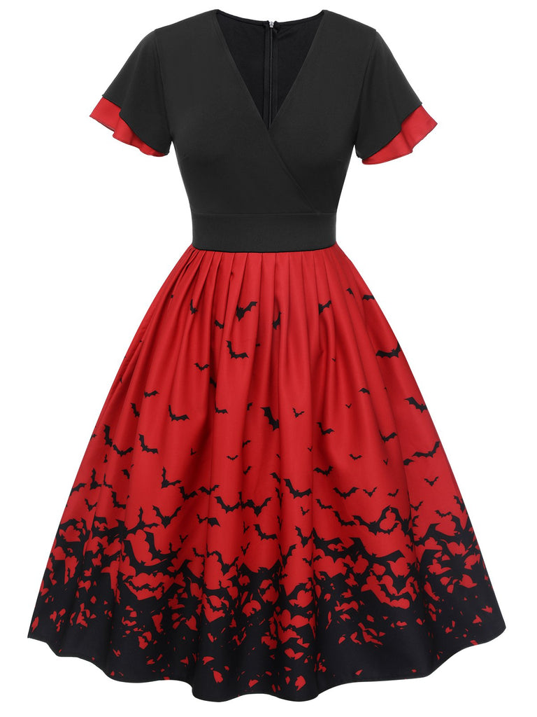Robe trapèze d'Halloween à manches volantées des années 1950
