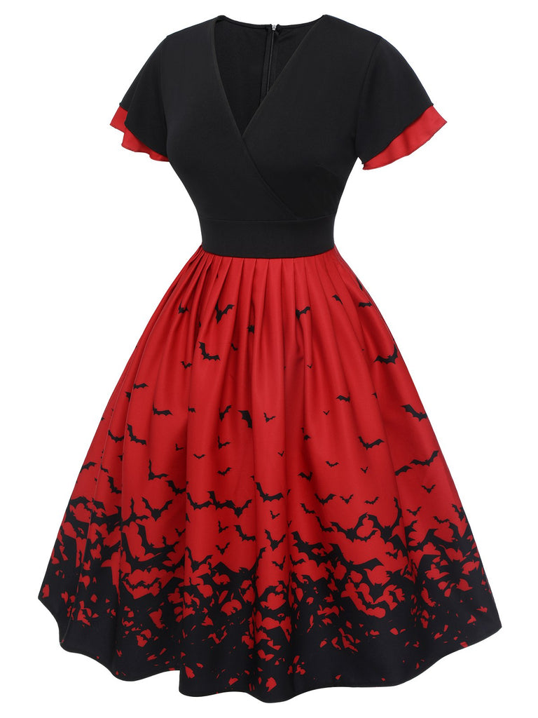 Robe trapèze d'Halloween à manches volantées des années 1950