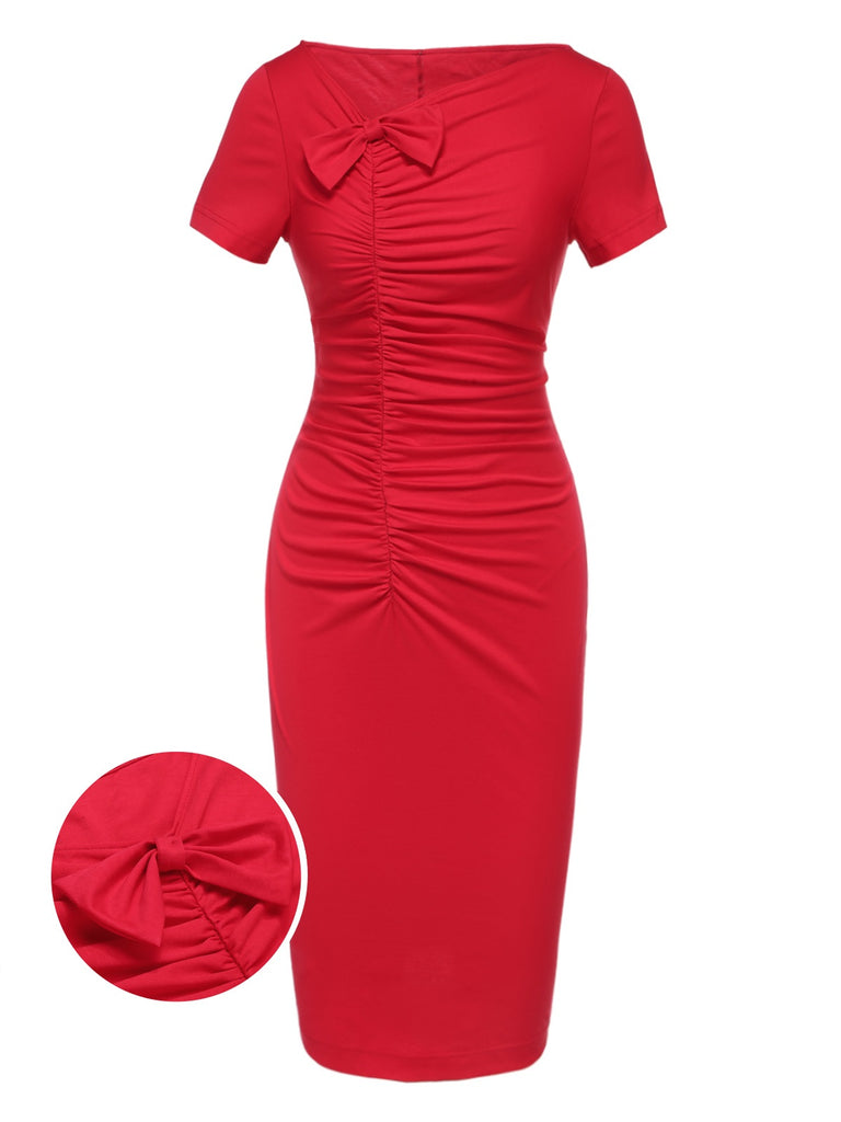 Robe portefeuille rouge unie n ud fronc des ann es 1960
