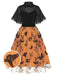 Robe cape en filet papillons noire et orange 1950s