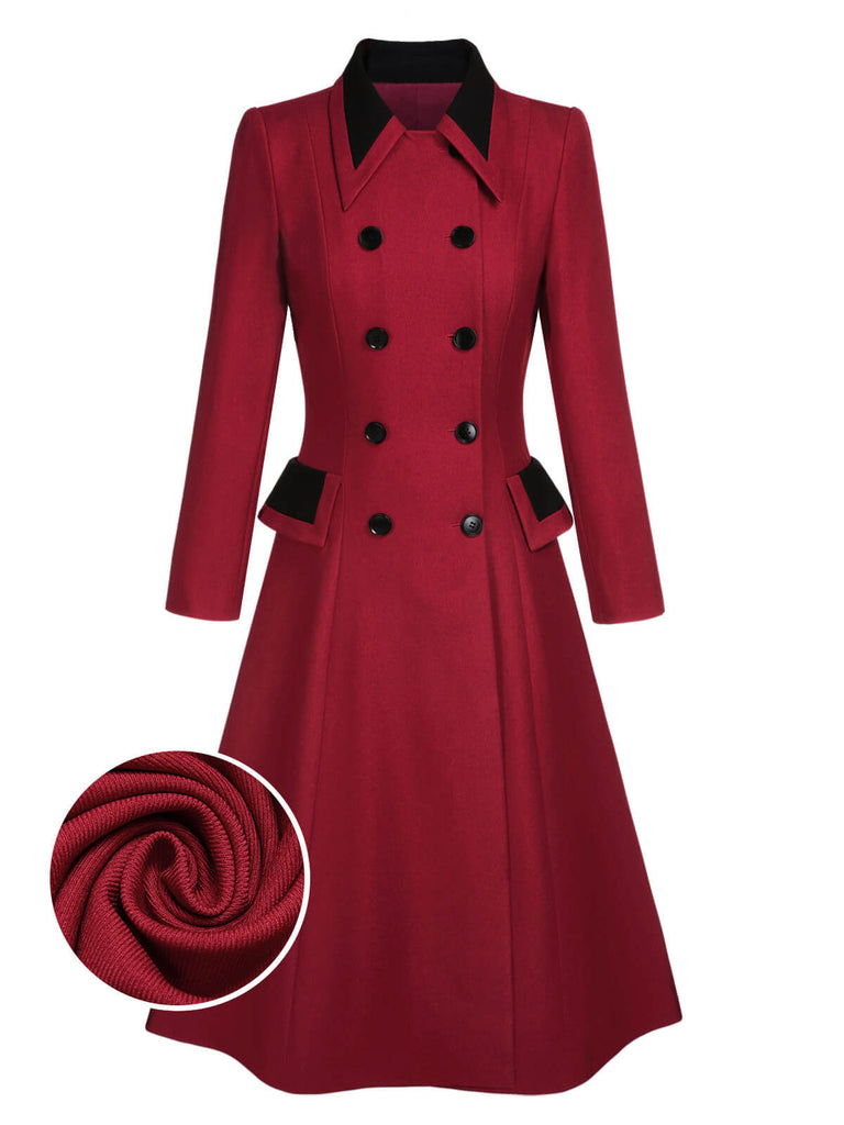 Manteau rouge à double boutonnage à revers des années 1950