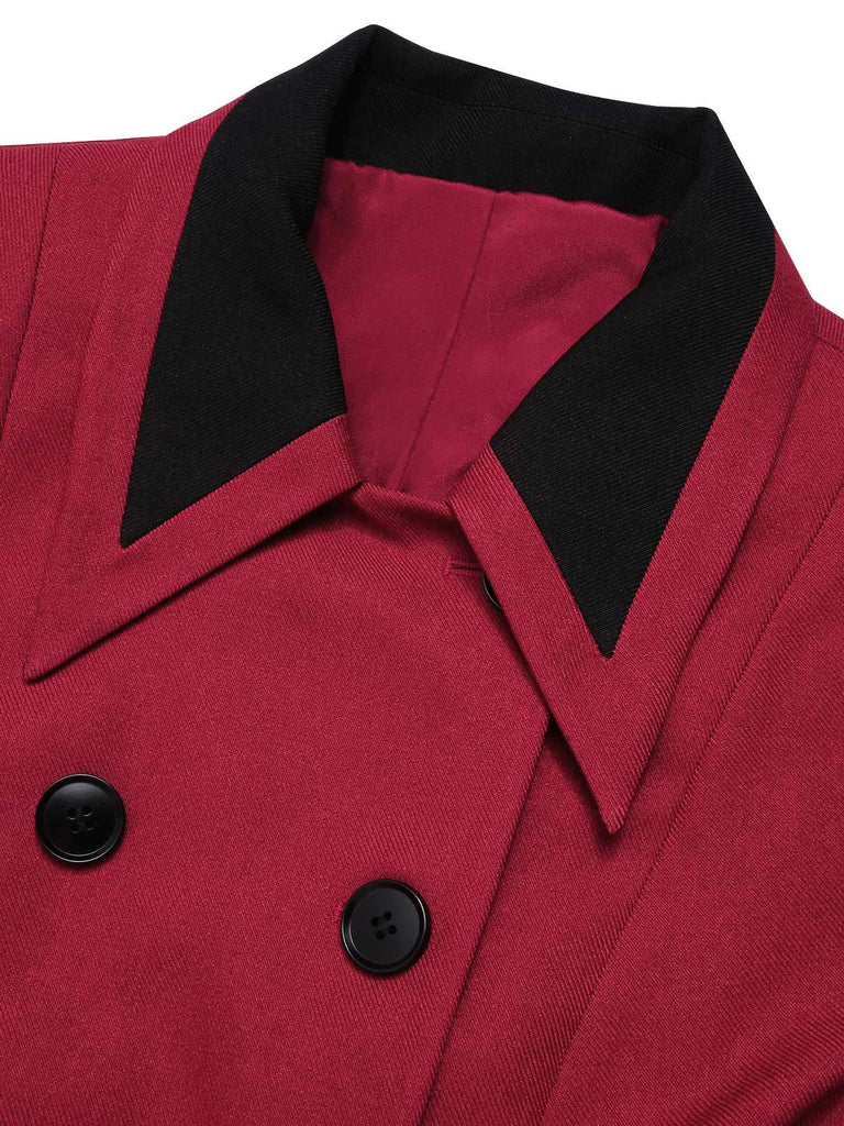 Manteau rouge à double boutonnage à revers des années 1950