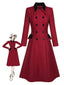 Manteau rouge à double boutonnage à revers des années 1950