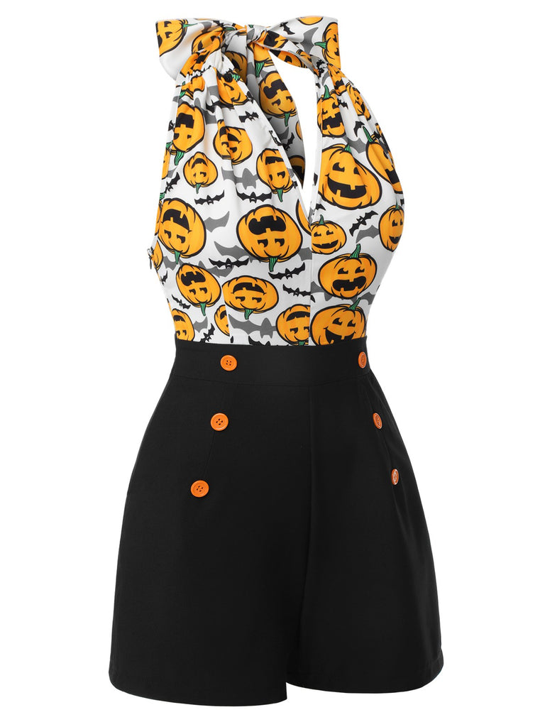 Combishort dos nu citrouille d'Halloween noire des années 1950