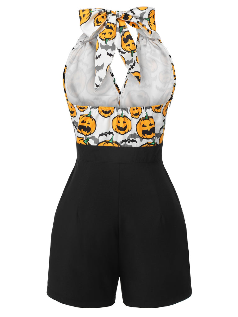 Combishort dos nu citrouille d'Halloween noire des années 1950