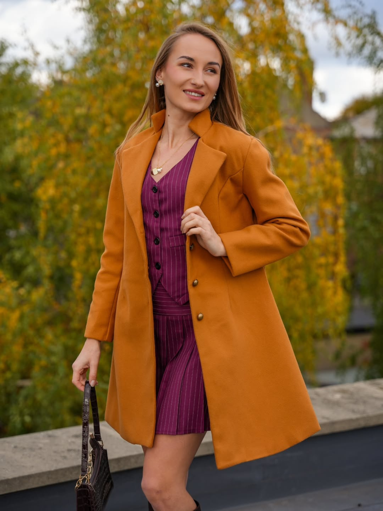 Manteau en laine solide à revers jaune moyen des années 1940