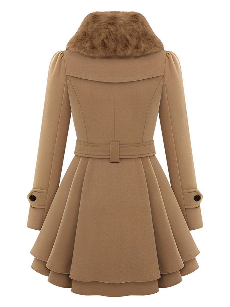 Manteau en hiver cintré à col en fourrure de Noël Chic
