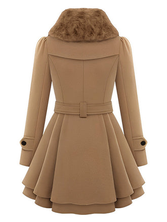 Manteau en hiver cintré à col en fourrure de Noël Chic