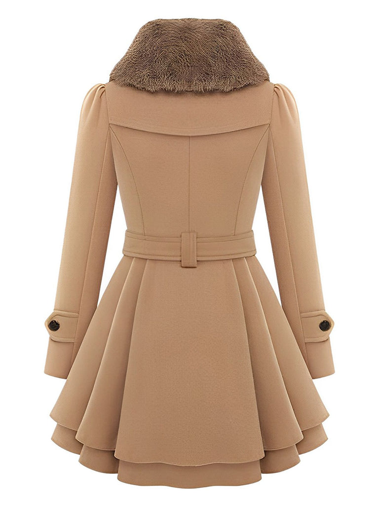 Manteau en hiver cintré à col en fourrure de Noël