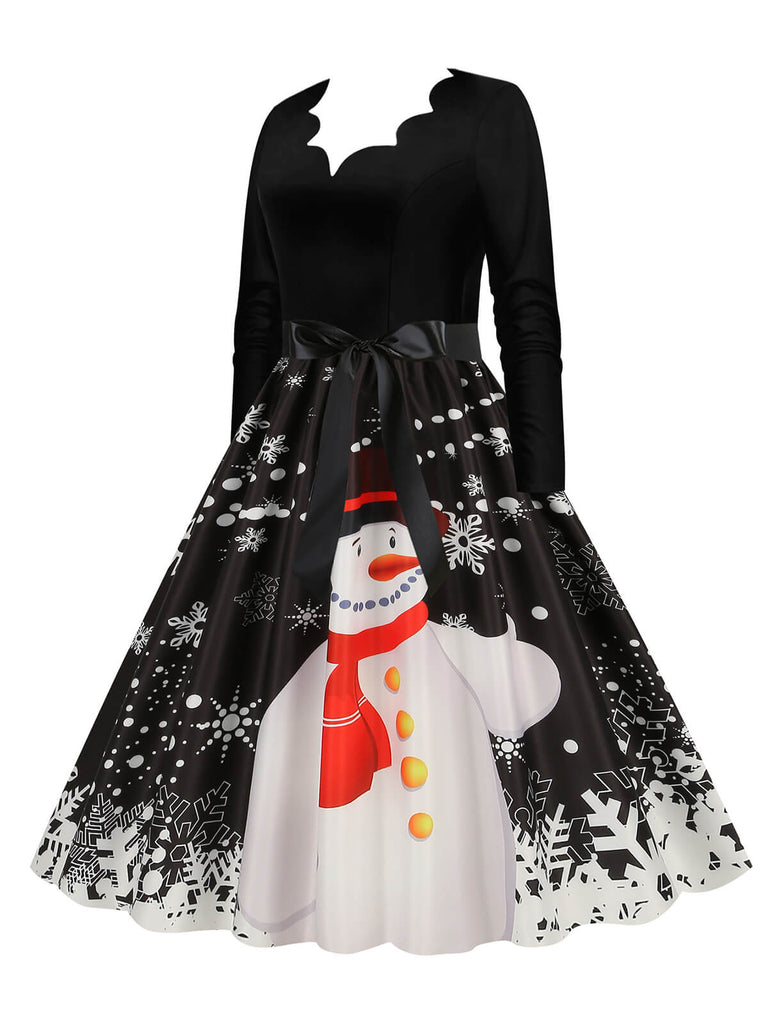 Robe trapèze patchwork col en V des années 1950 avec ruban