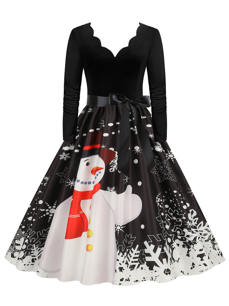 Robe trapèze patchwork col en V des années 1950 avec ruban