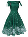Robe verte à épaules dénudées en forme de flocon de Noël des années 1950