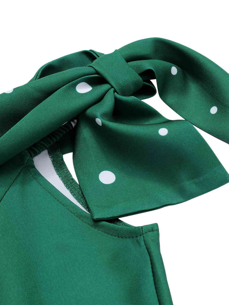 Robe verte à épaules dénudées en forme de flocon de Noël des années 1950