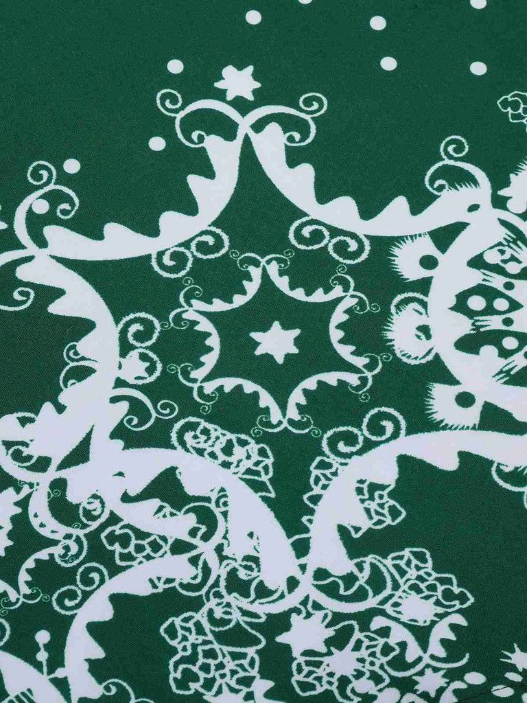 Robe verte à épaules dénudées en forme de flocon de Noël des années 1950