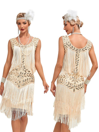Années Folles Années 1920 Mi-long Court Robe Charleston Tenues Costume de fête Manche illusion Manches Années Folles Années 1920 Mi-long Court Robe Charleston Tenues Costume de fête Manche illusion Manches